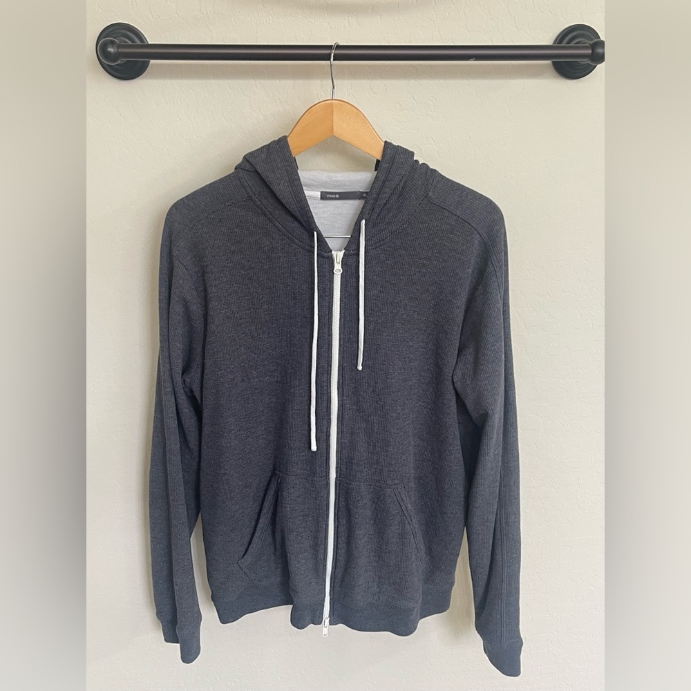 Vince Dark Gray Full Zip Hoodie Sweater - Size XL